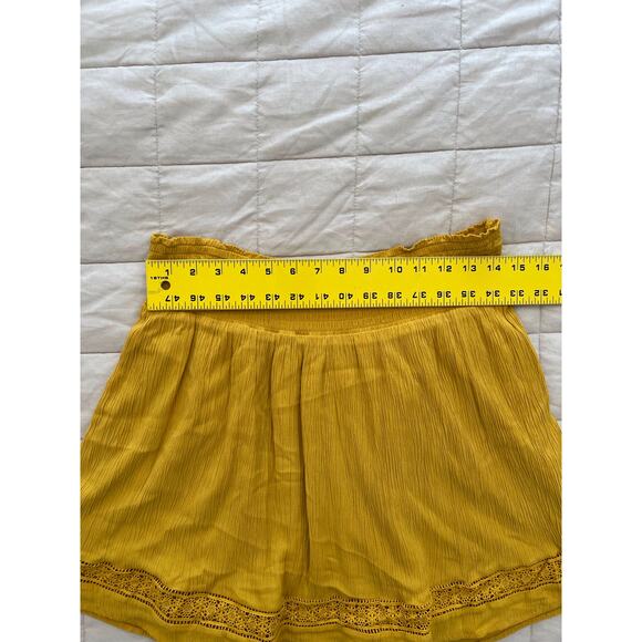 Old Navy Mustard Yellow Cinch Waist Embroidered Hem Flare Skirt - Picture 7 of 7
